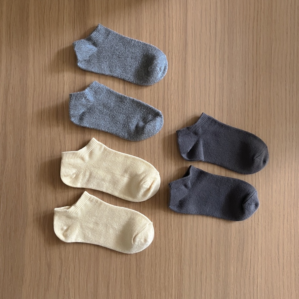 H&M, kids 3-pack of cotton ankle socks, yellow, grey, size 8-9.5